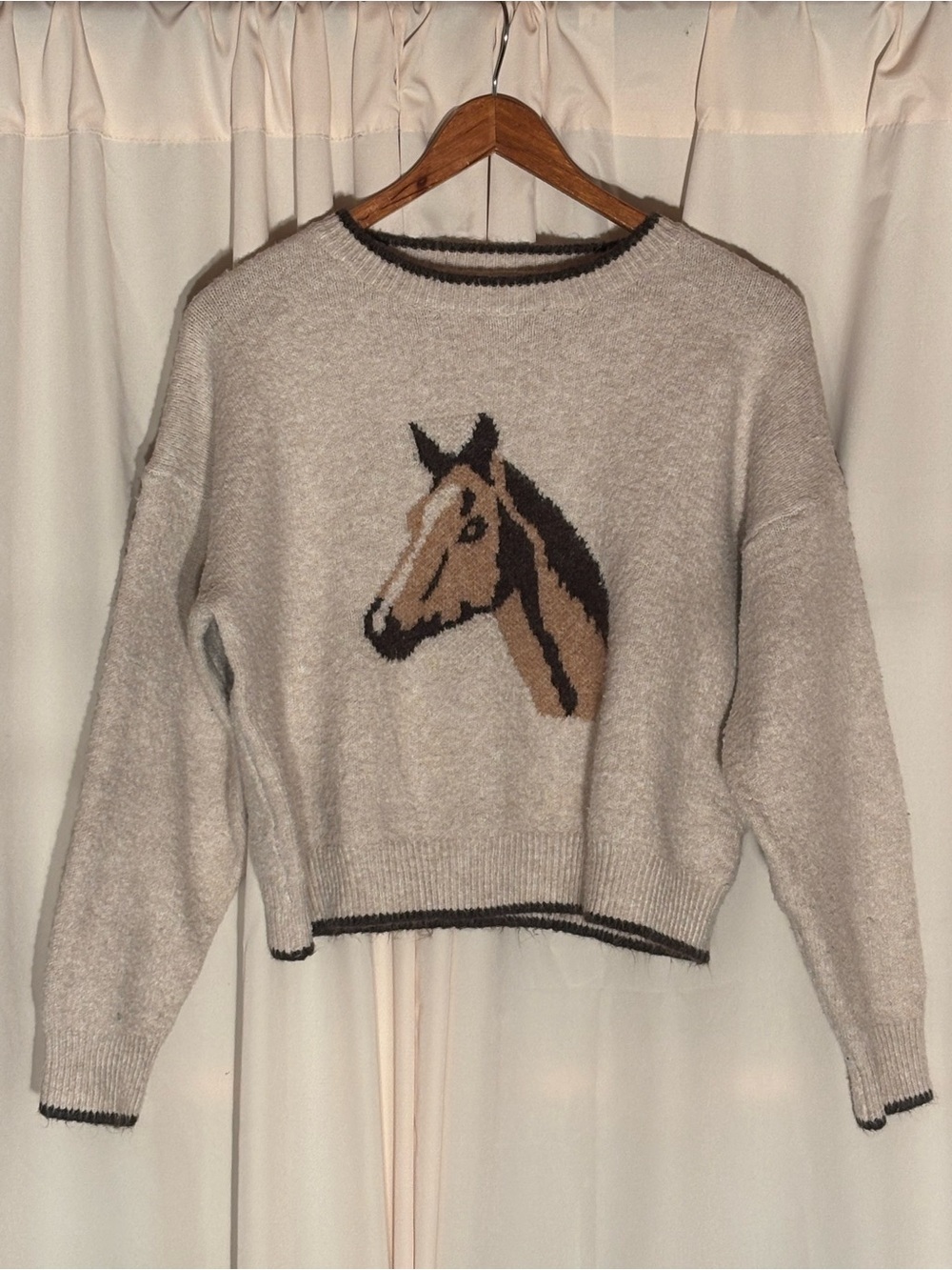 Cream Horse Head Crewneck Sweater